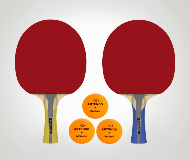 Table Tennis Set of 2 Bats and 3 Balls TTR 100 3 All-Round