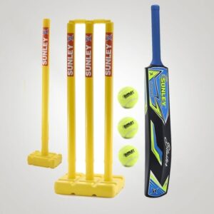 Sunley cricket bat and stumble set and 3 balls