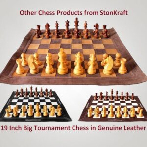 Wooden pieces with leather chess board